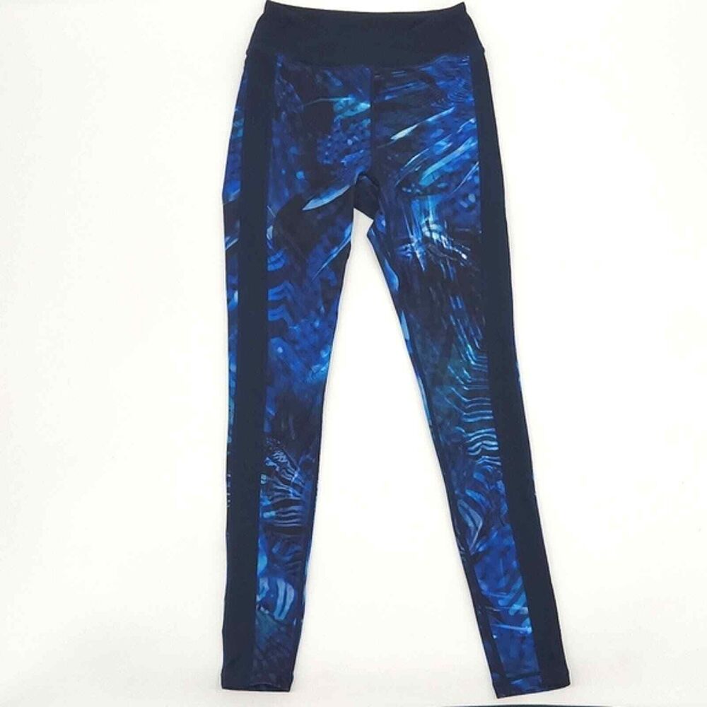 Gymshark Womens Medium Full Length Leggings Blue Ocean Camo Cross Front Waist